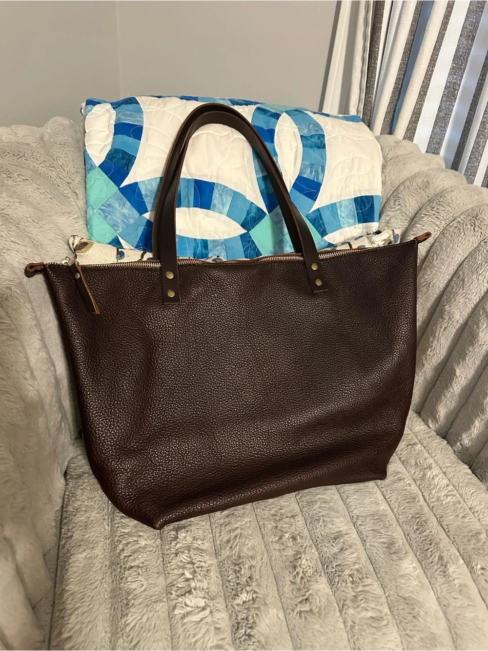 Portland Leather large zip tote in coldbrew